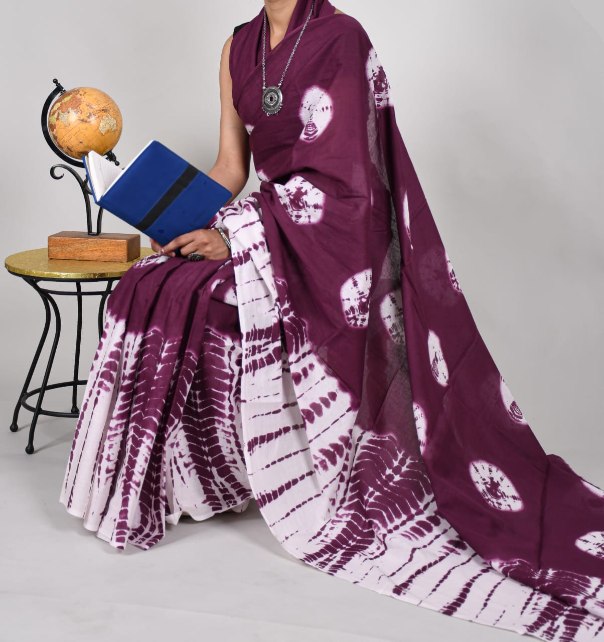 Bagru Natural Hand Block Print Cotton Mulmul Saree With Blouse Style 1