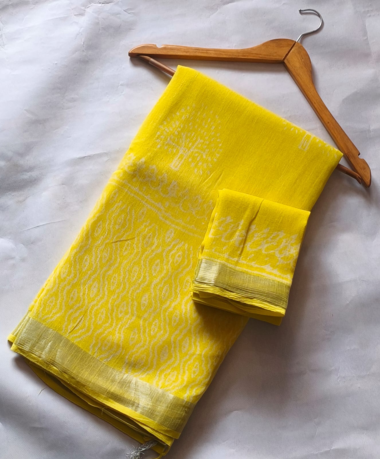 Bagru Hand Block Printed Linen Saree With Blouse Style 1