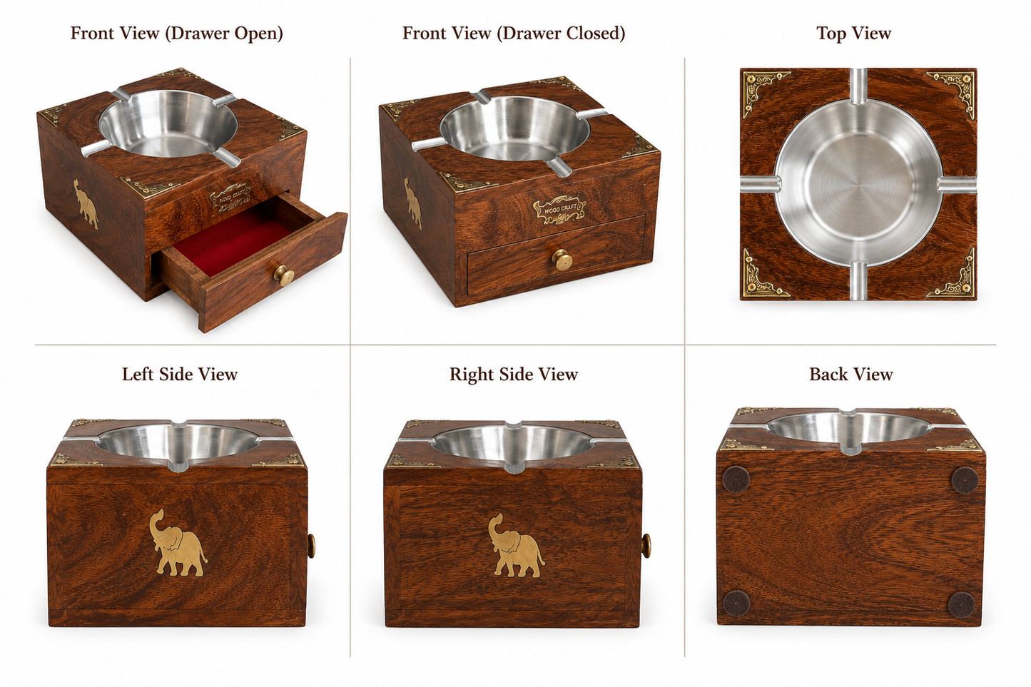 Wooden Ashtray With Stell Bowl