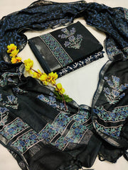 Bagru Hand Block Printed Linen Suit Material With Zari Border Style 2