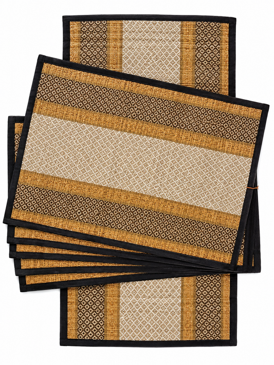 Runner With 6 Table Mats - Brown