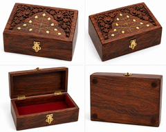 Wooden Handmade Brass And Carving Jewellery Box - 6X4 Inch
