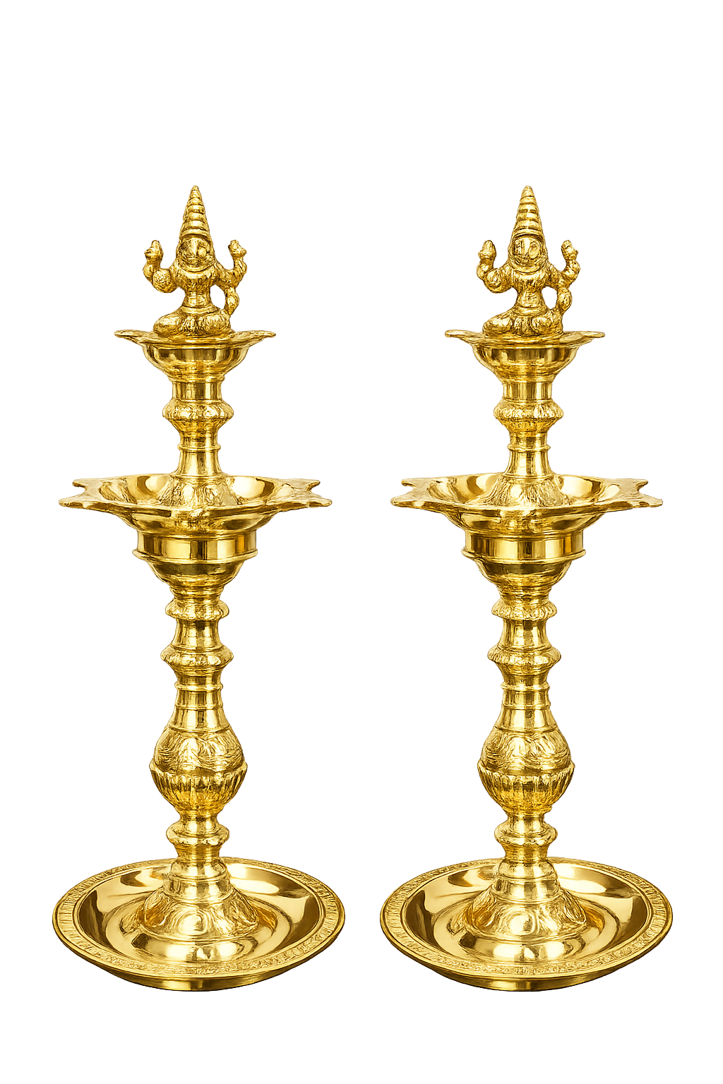 Nachiarkoil Brass Lamp with Goddess Lakshmi- 16 Inches -Set of 2