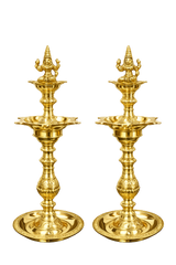 Nachiarkoil Brass Lamp with Goddess Lakshmi- 16 Inches -Set of 2