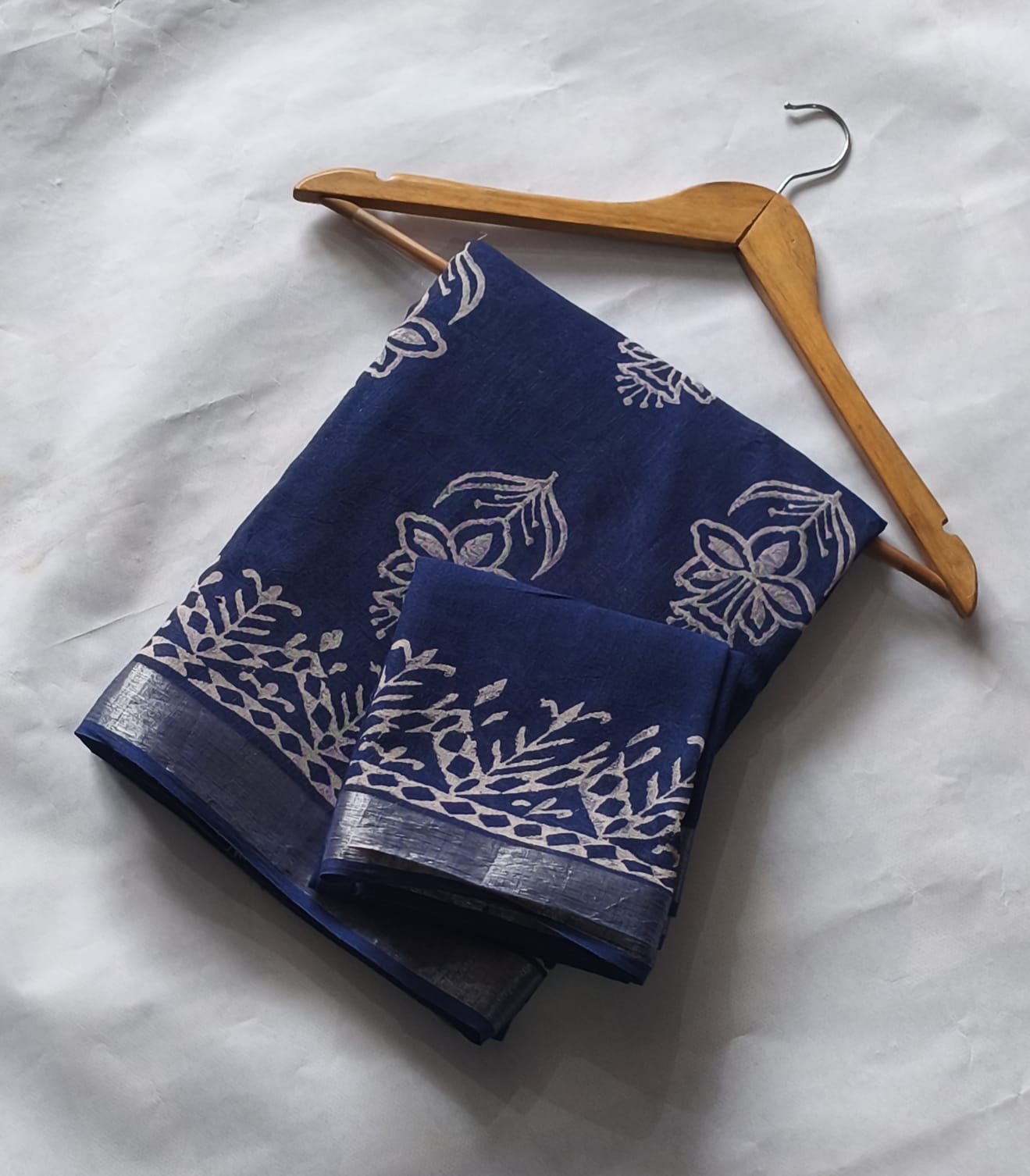 Bagru Hand Block Printed Linen Saree With Blouse Style 1