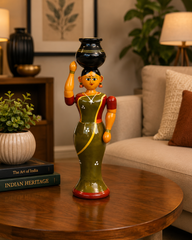 Handmade Etikoppaka Beautiful Wooden Woman With Pot For Decoration Purpose