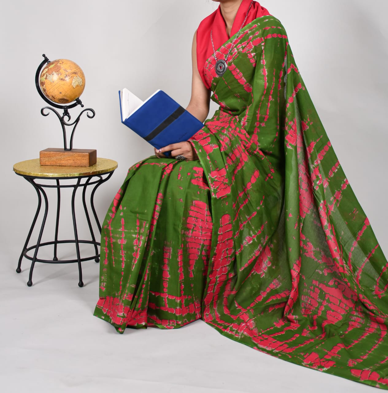 Bagru Natural Hand Block Print Cotton Mulmul Saree With Blouse Style 1