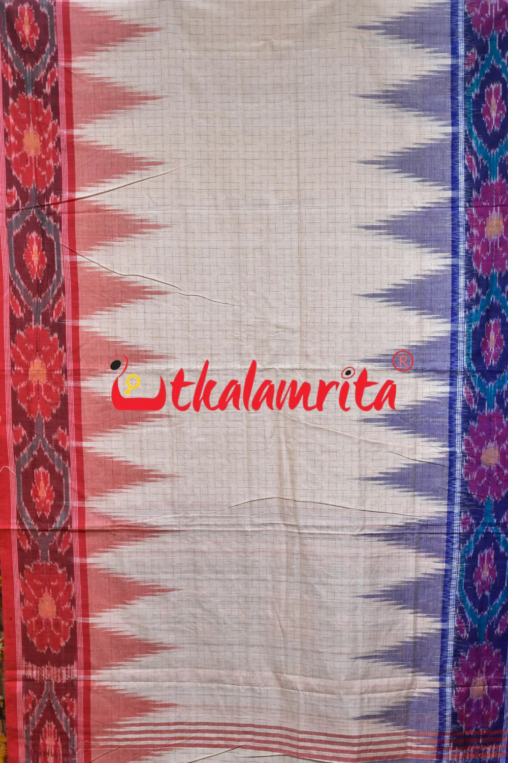 Off White Ganga Jamuna Temple Scot Khandua Cotton Saree