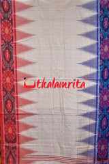 Off White Ganga Jamuna Temple Scot Khandua Cotton Saree