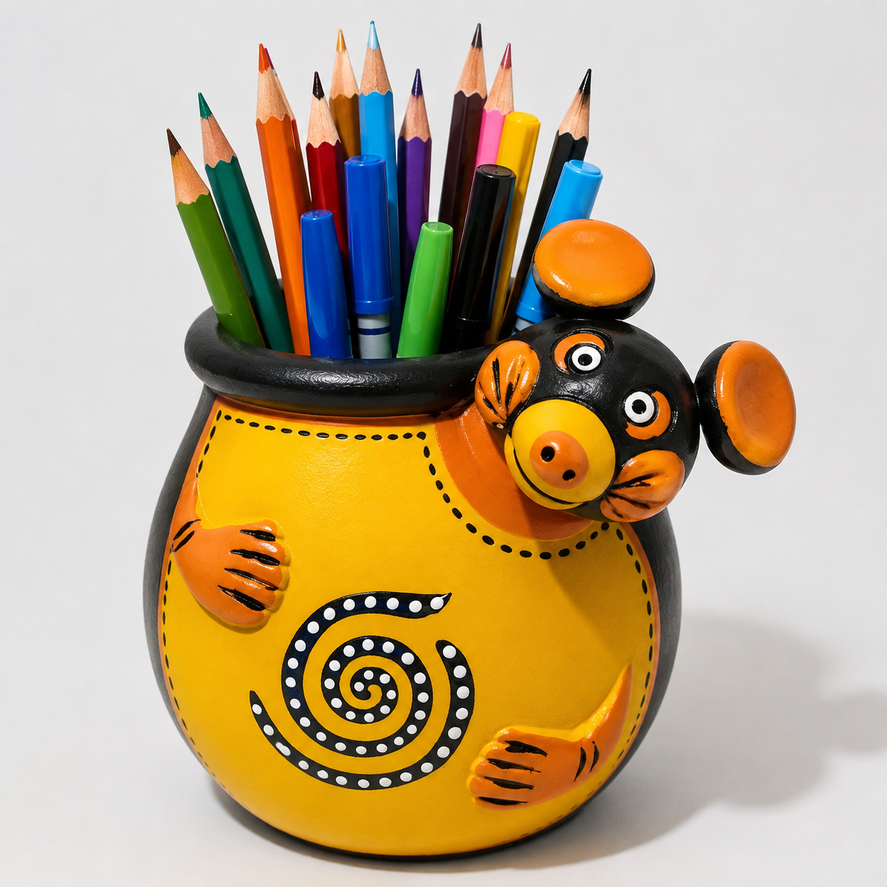 Handmade Beautiful Black Pottery of Nizamabad Micky Shape Pen Stand