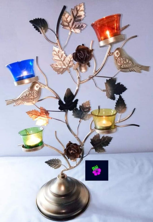 Birds Candle Stand With 4 Glass Plus 4 Wax Candle Iron Made