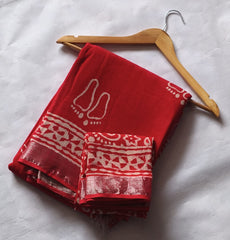 Bagru Hand Block Printed Linen Saree With Blouse Style 1