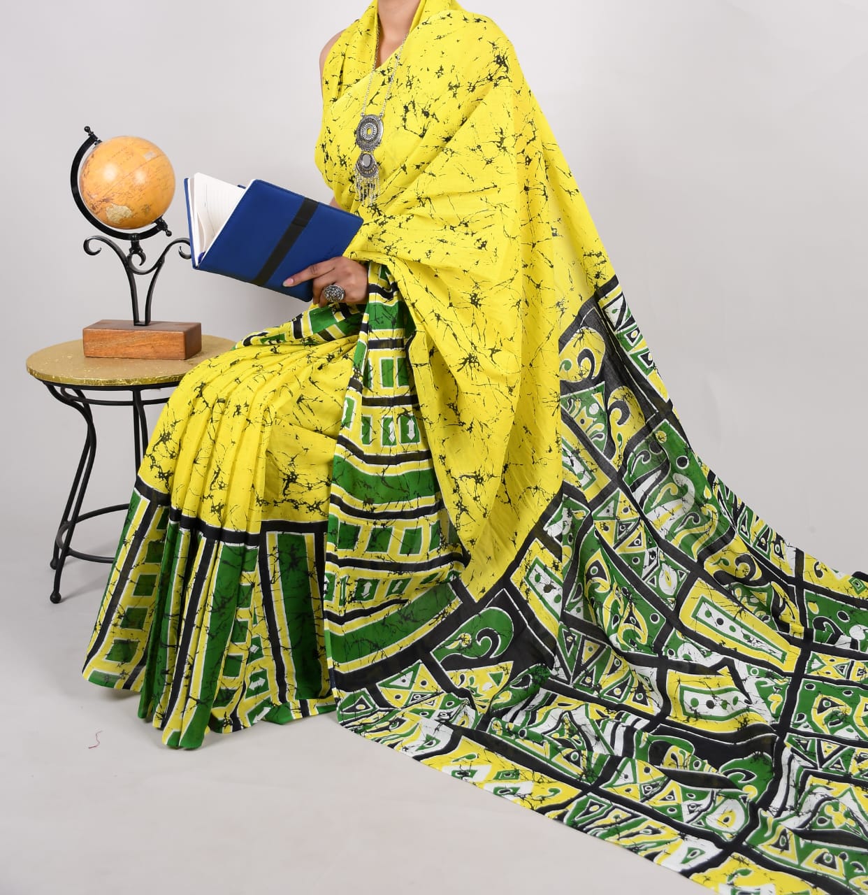 Bagru Natural Hand Block Print Cotton Mulmul Saree With Blouse Style 1