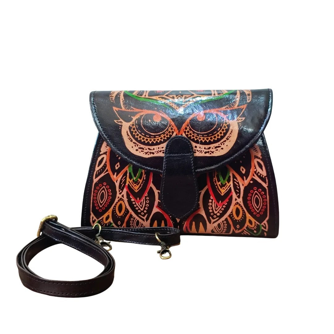 Genuine Pure Leather Handcrafted Handtooled Bag owl Sling