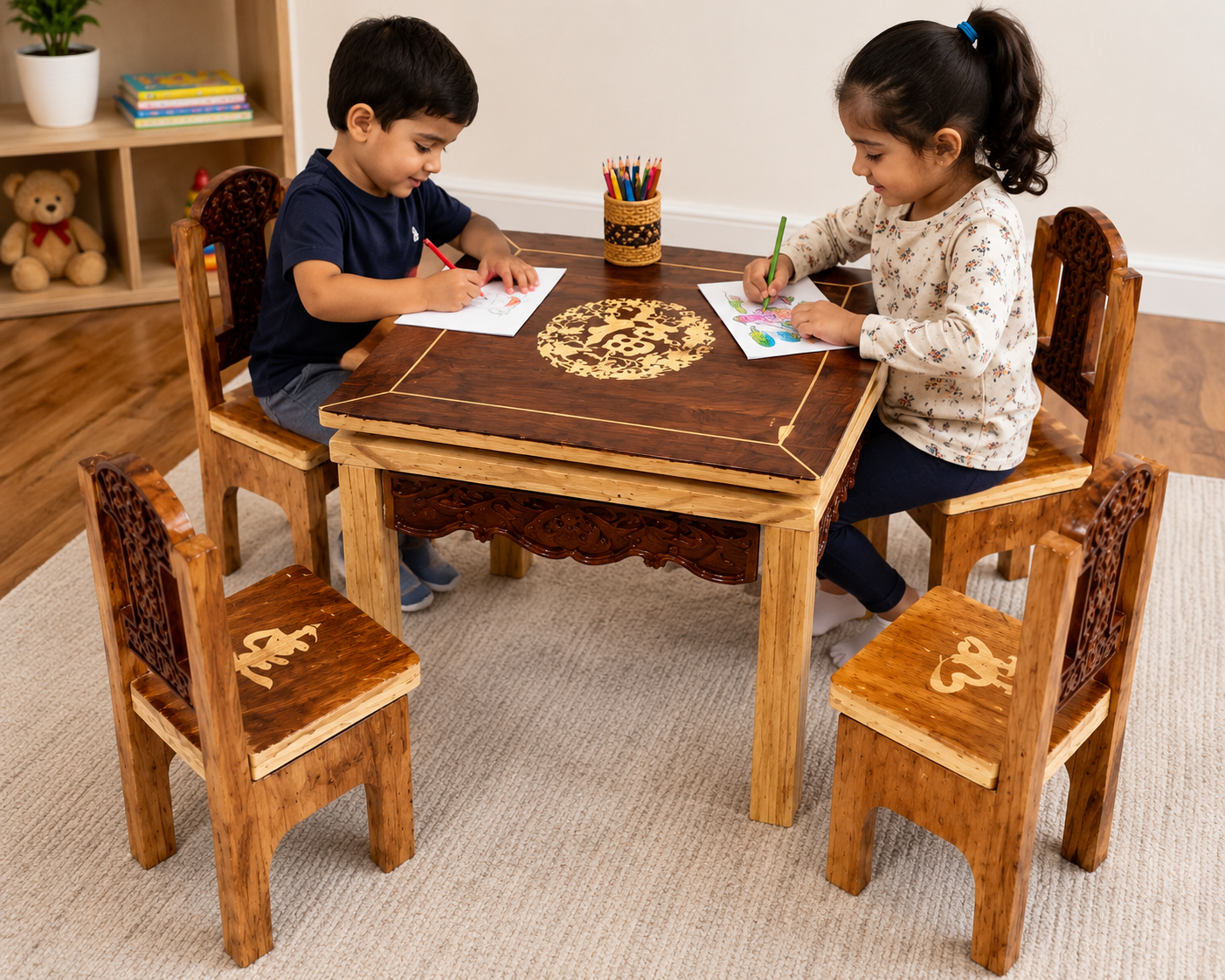 Wooden Miniature Chair And Table Set
