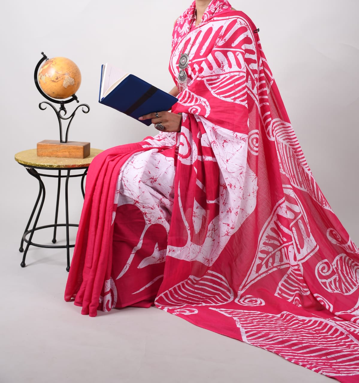 Bagru Natural Hand Block Print Cotton Mulmul Saree With Blouse Style 1