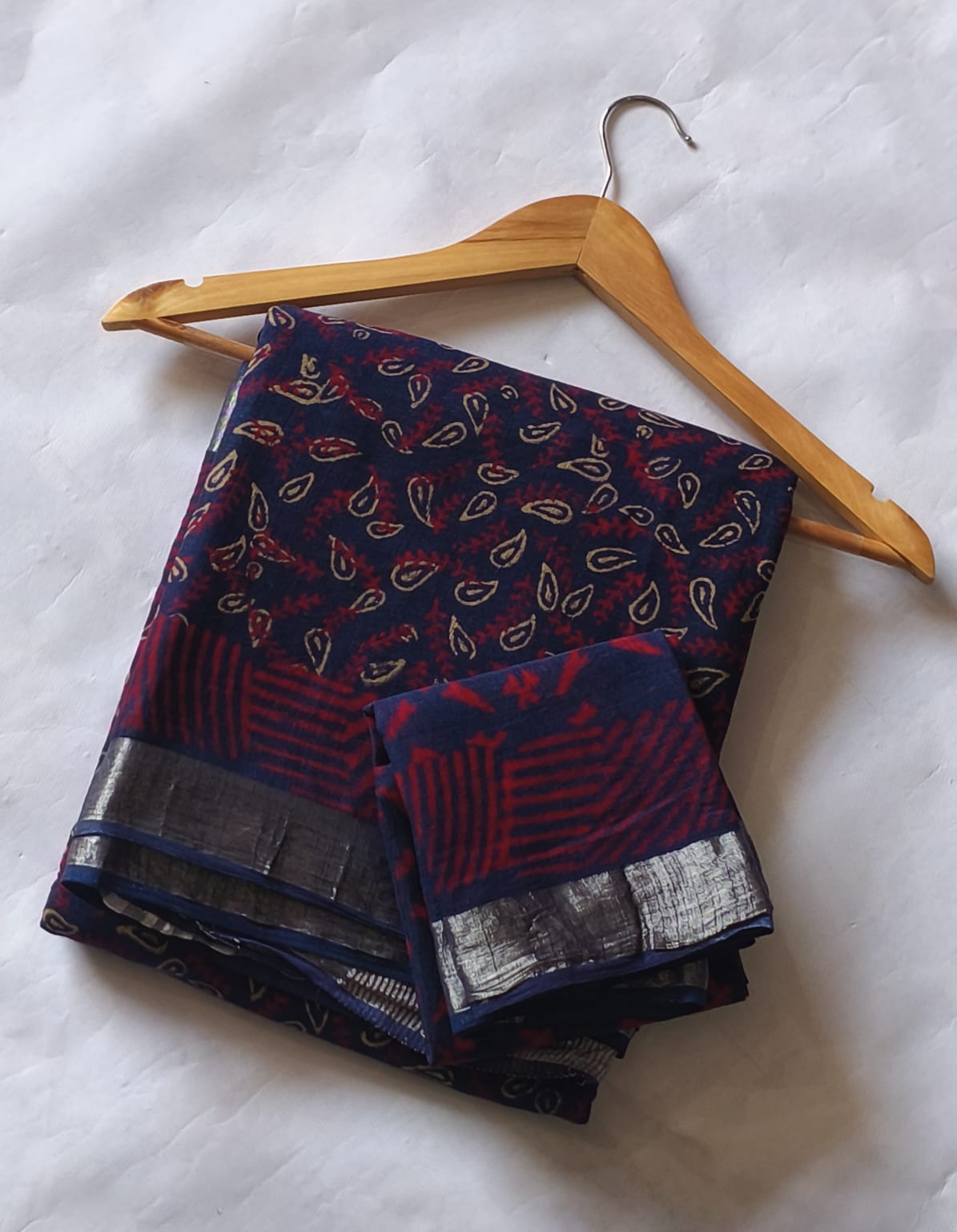 Bagru Hand Block Printed Linen Saree With Blouse Style 1