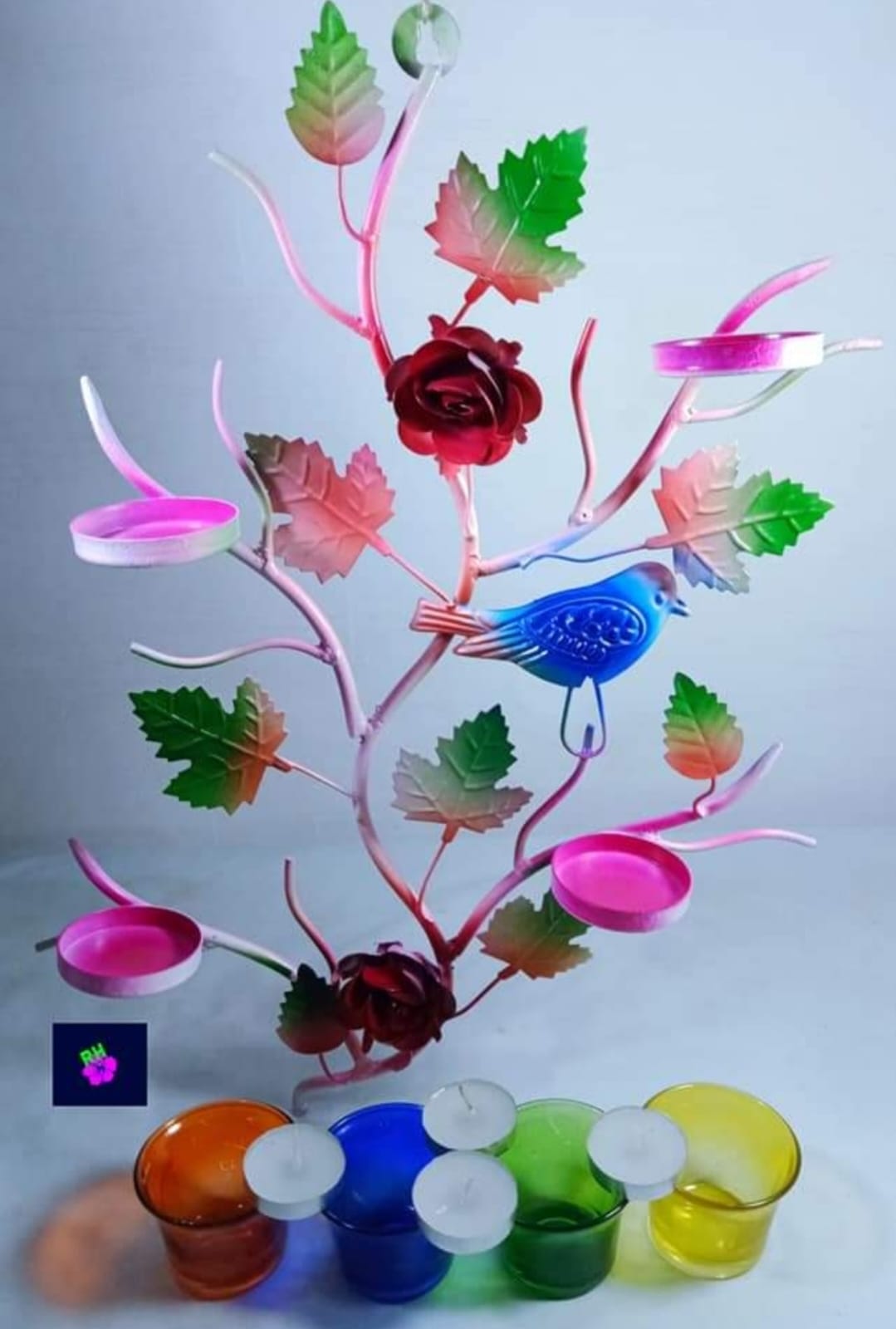 Birds Candle Wall Hanging With 4 Glass Plus 4 Wax Candle Iron Made