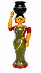 Handmade Etikoppaka Beautiful Wooden Woman With Pot For Decoration Purpose