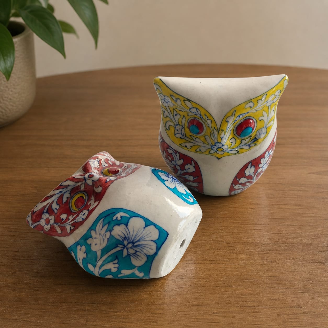 Blue Pottery Owl Set Of Two