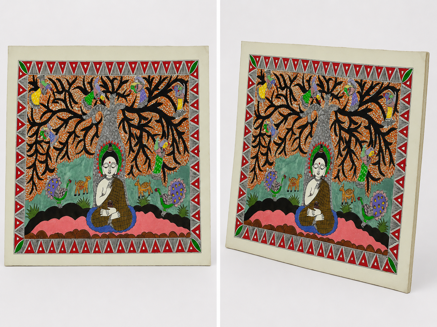 Buddha Under Bhodhi Tree Madhubani Painting