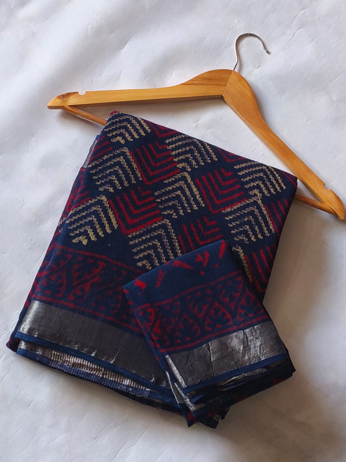 Bagru Hand Block Printed Linen Saree With Blouse Style 1