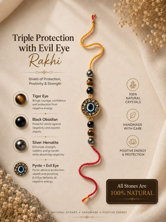 AGATES TRIPLE PROTECTION WITH EVIL EYE RAKHI