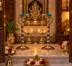 Beautiful Hanging Diya And Bell Stand Set Made Of Brass