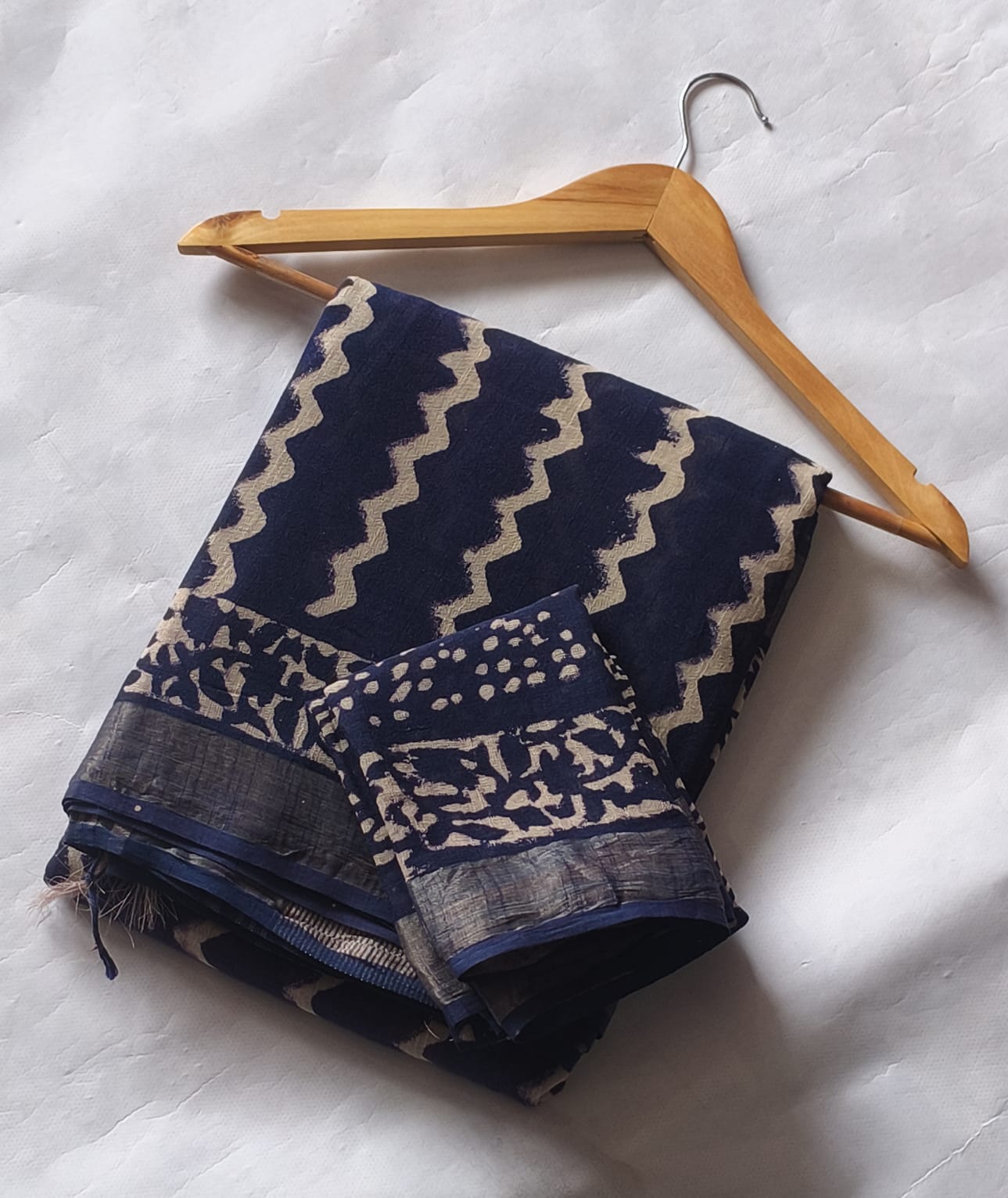 Bagru Hand Block Printed Linen Saree With Blouse Style 1