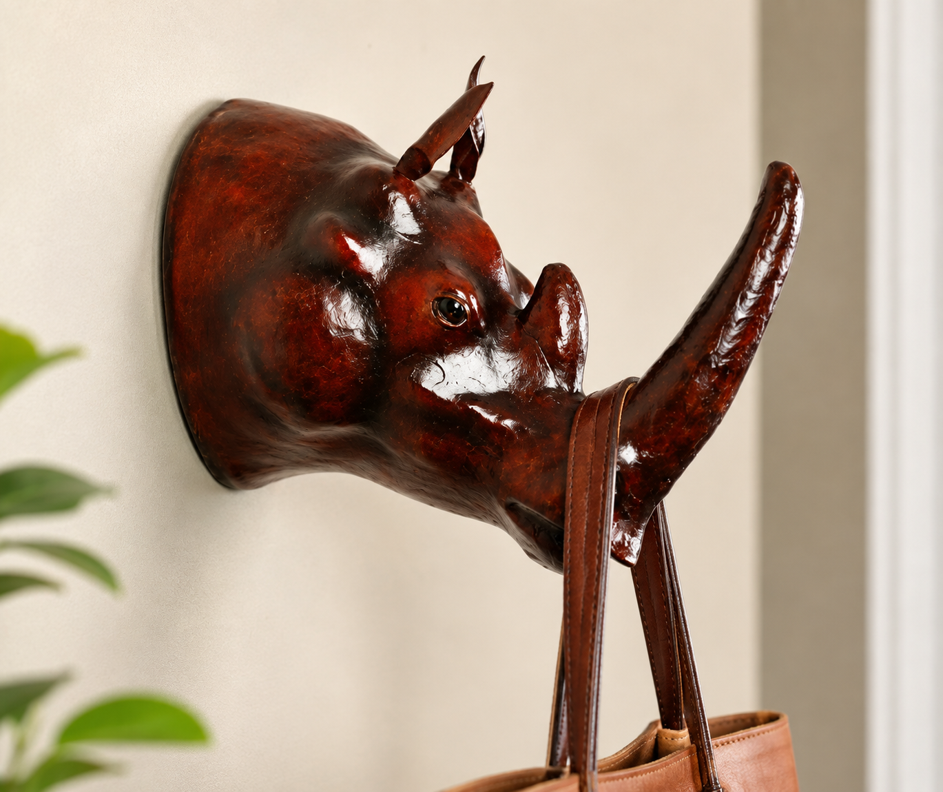 Leather Rhino Face Wall Hanging