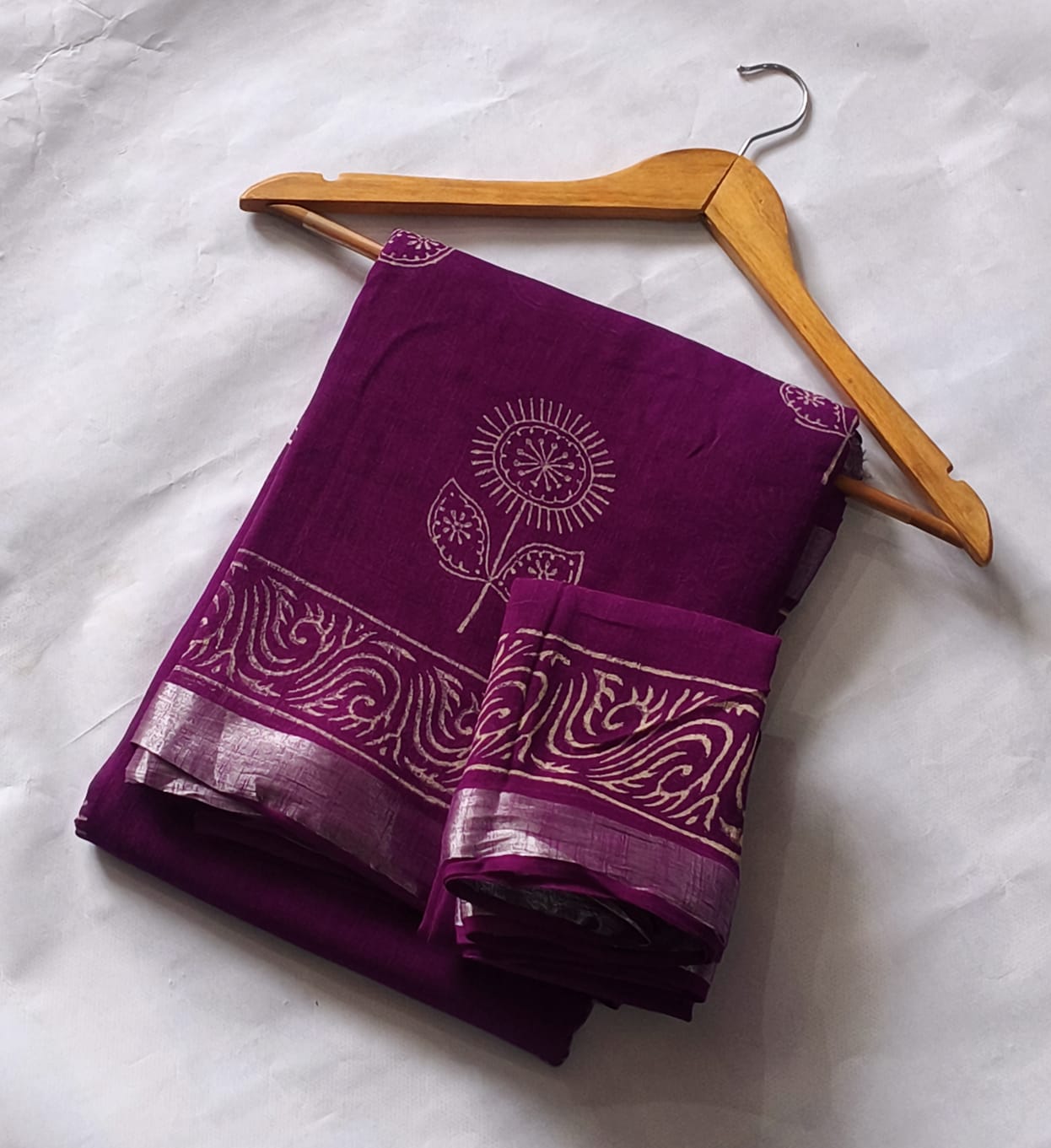 Bagru Hand Block Printed Linen Saree With Blouse Style 1