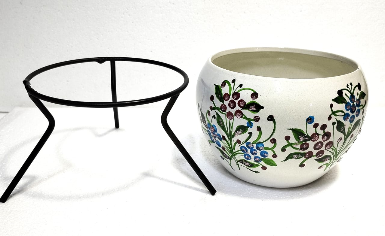 Flowers Pot With Stand Hand Painting Iron Made 2 Pcs
