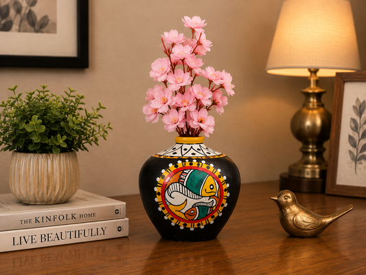 Black Fish design Terracota vase