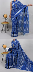 Bagru Natural Hand Block Print Cotton Mulmul Saree With Blouse Style 3