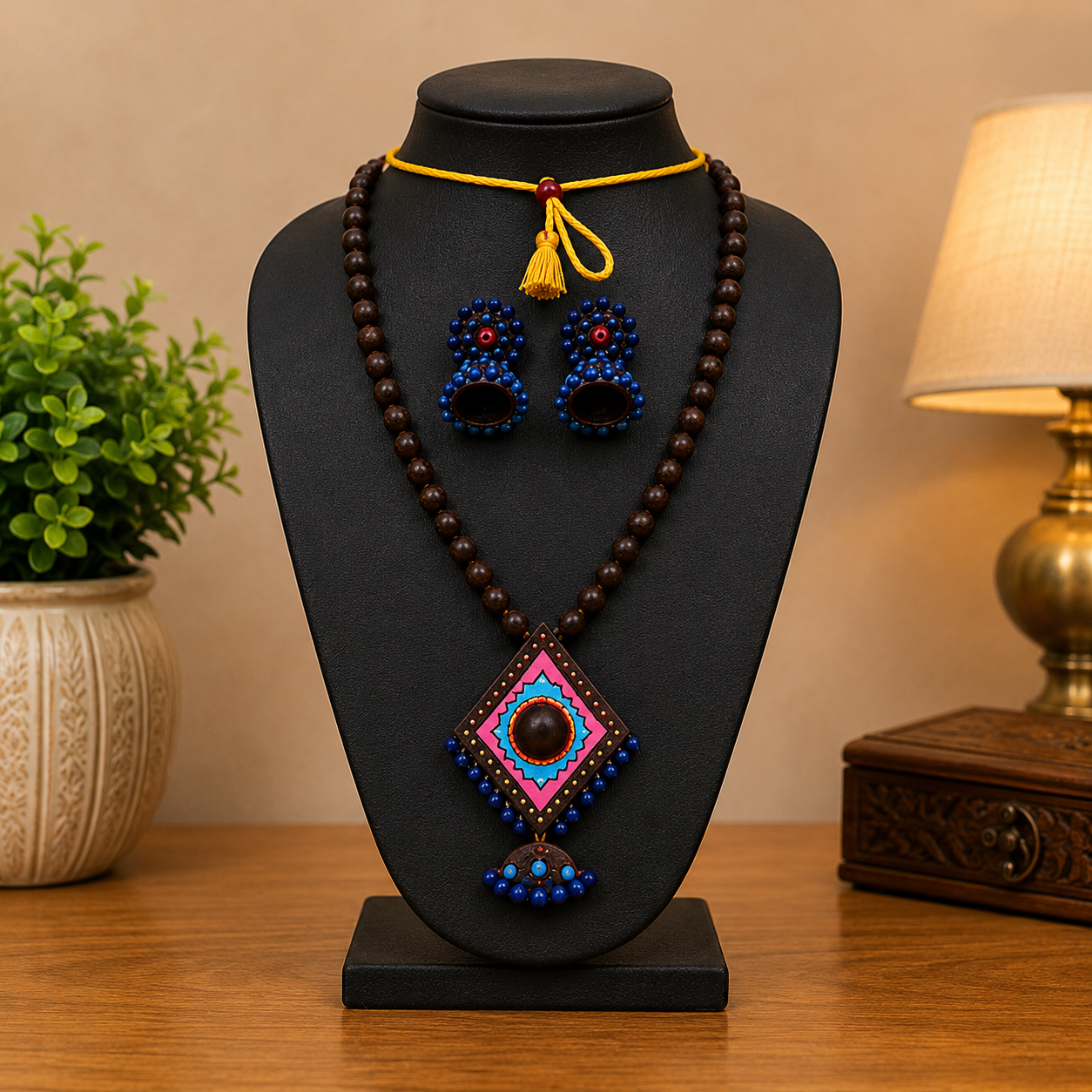 Multi-color Bankura Panchmura Terracotta Craft Necklace Jewellery Set