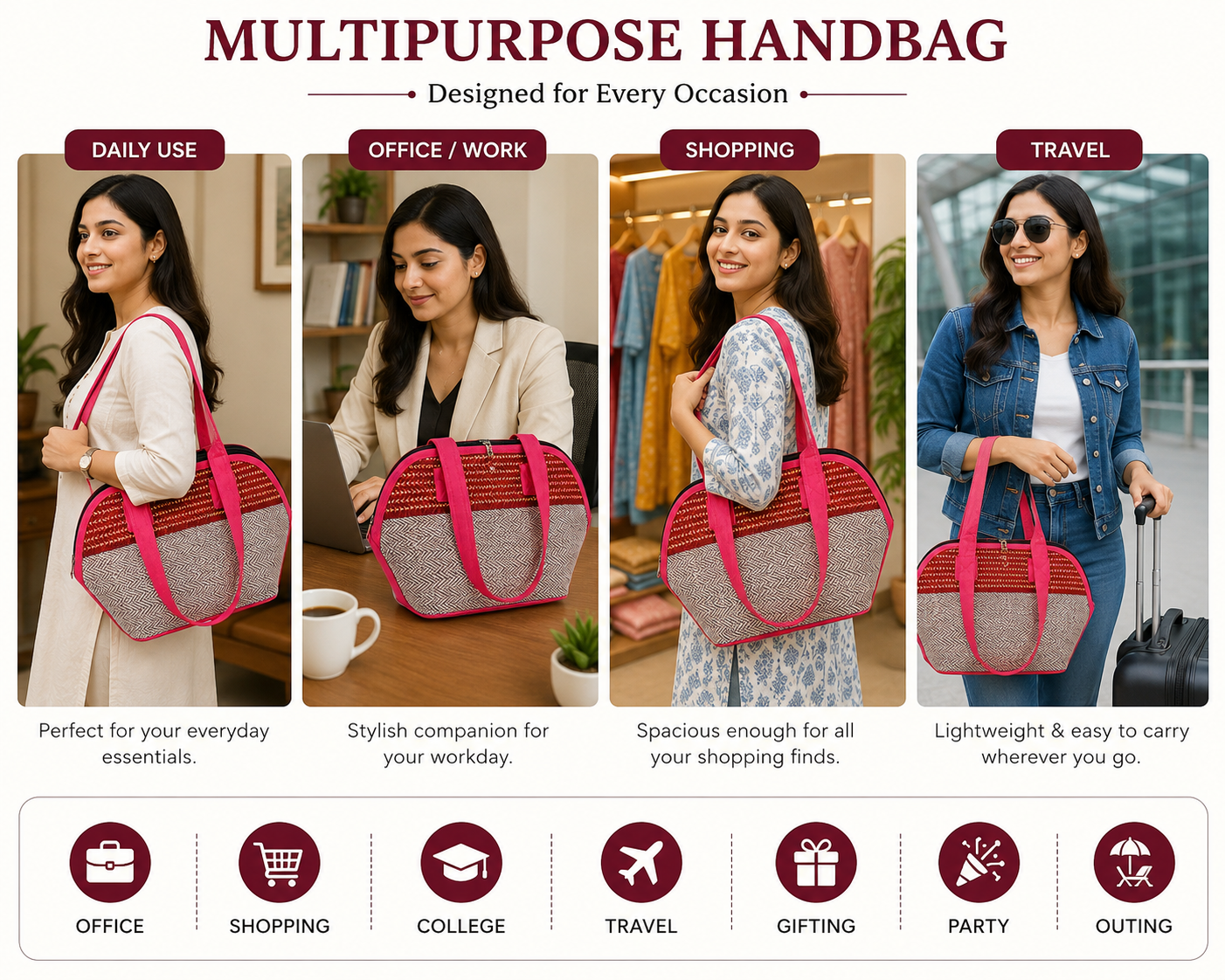 Ladies Hand Bag Rolling Design - Red