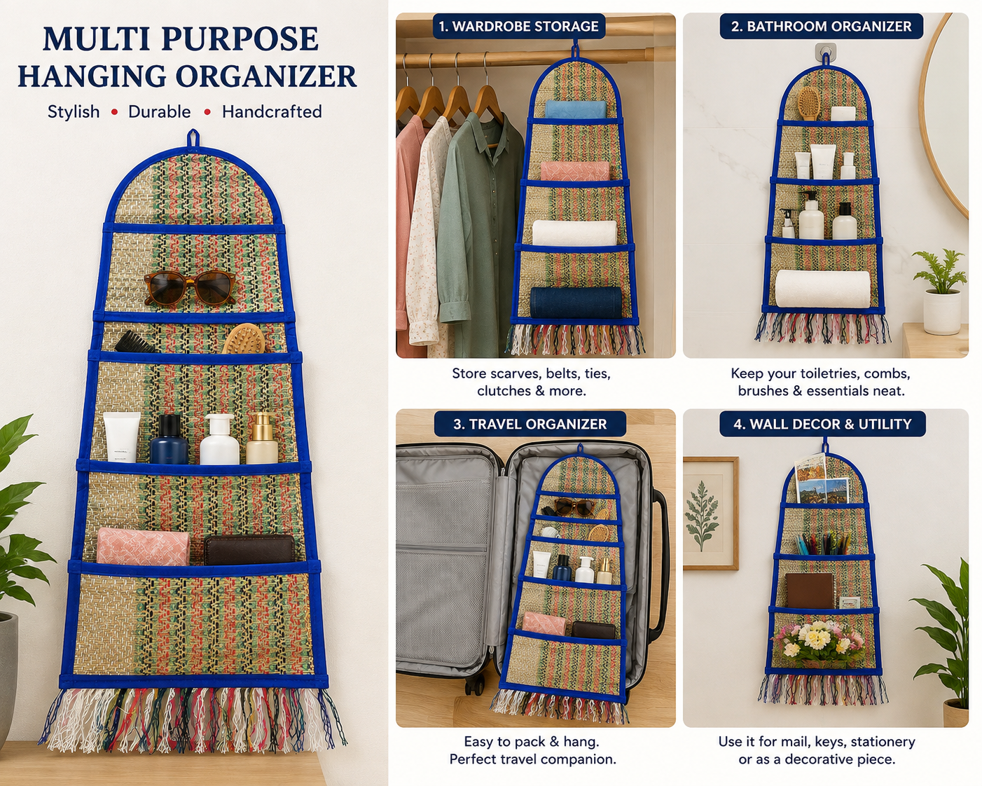 Bell Shaped Wall Hanging Rolling Design - Blue
