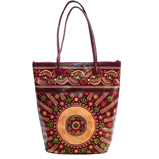 16 inch Big Color Blocked Leather Tote Bag