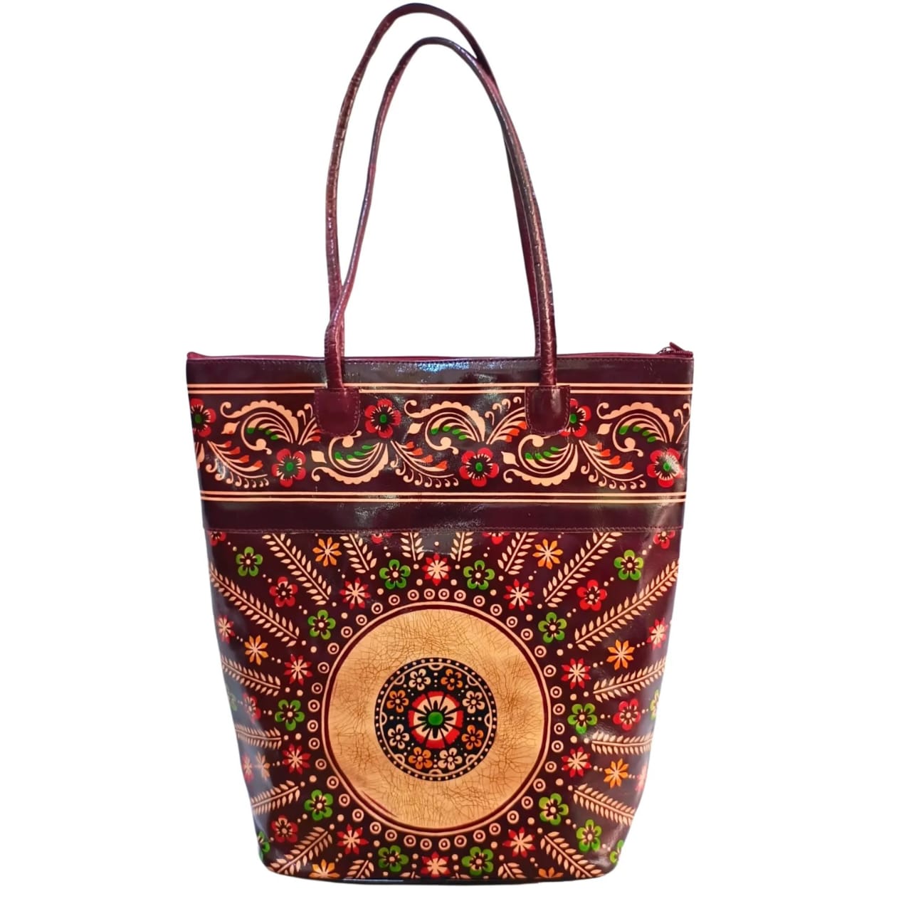 16 inch Big Color Blocked Leather Tote Bag