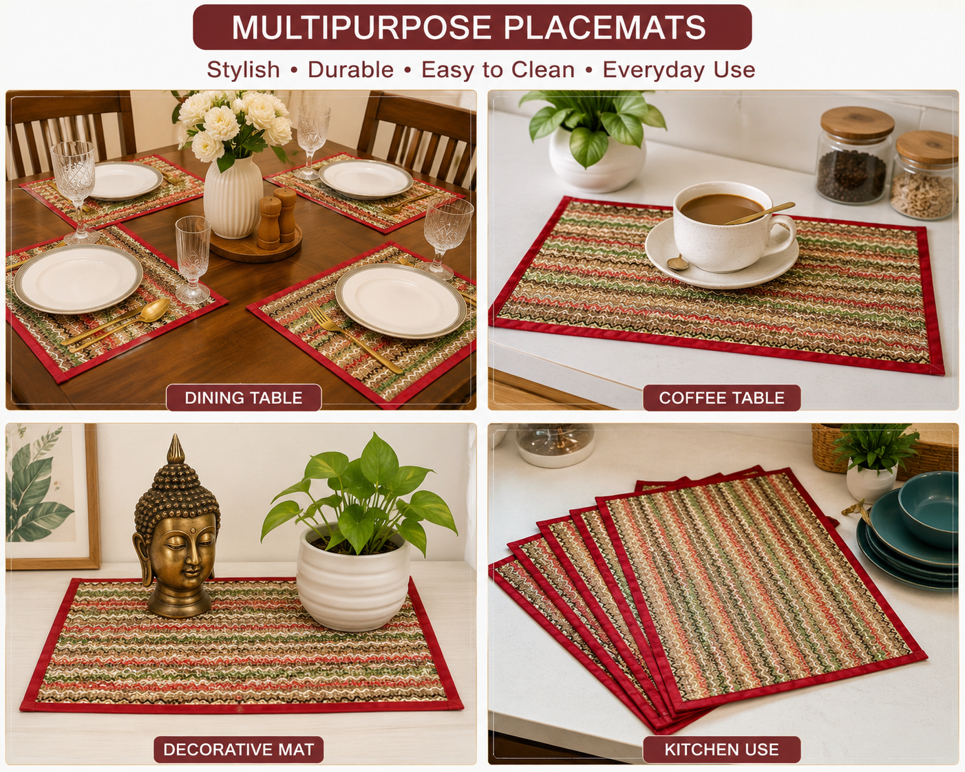 Runner With 6 Table Mats - Orange