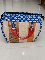 Ladies Hand Bag With Wooden Carrier - Blue