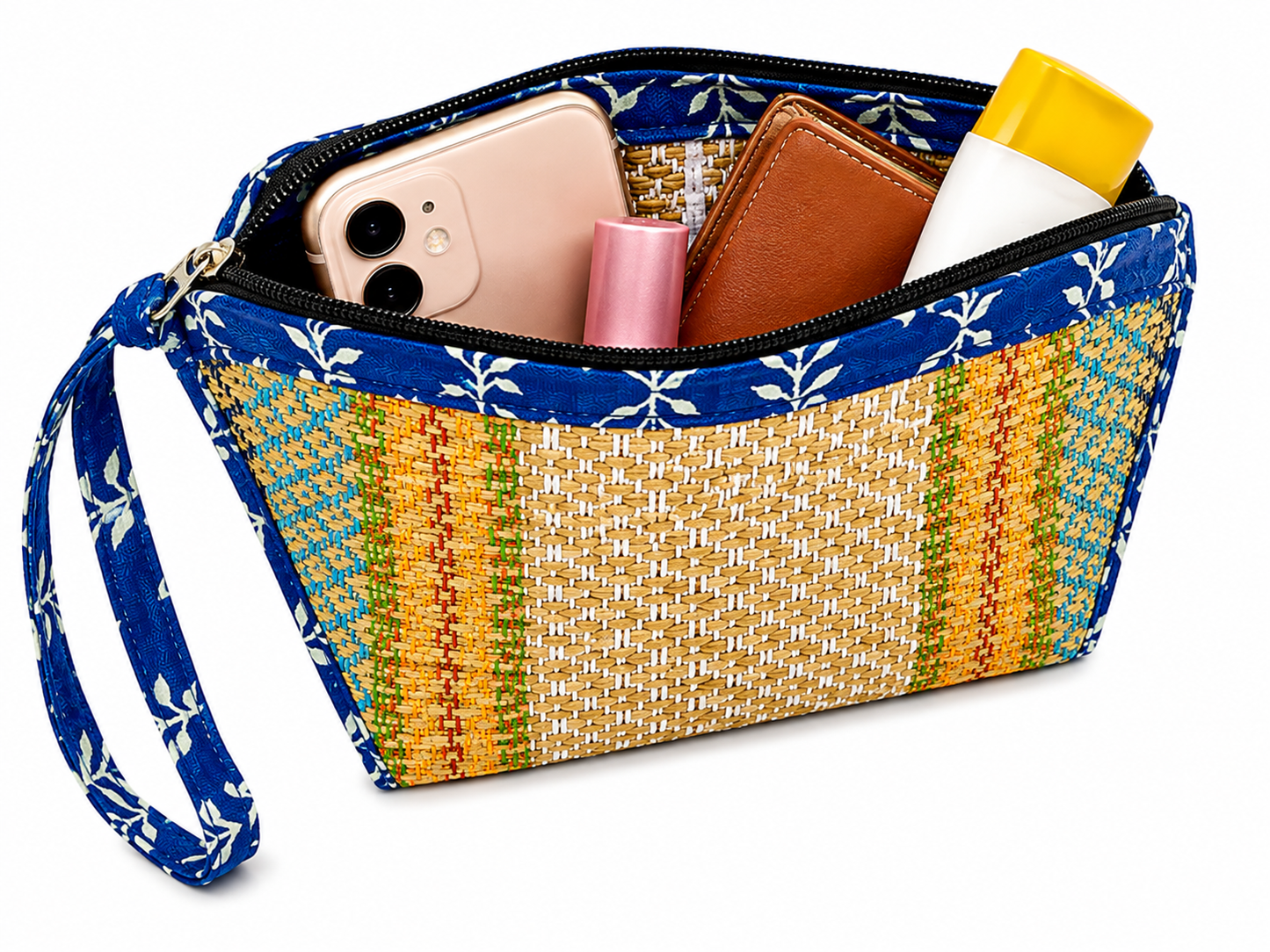 Cosmetic Pouch with Blue Flowers