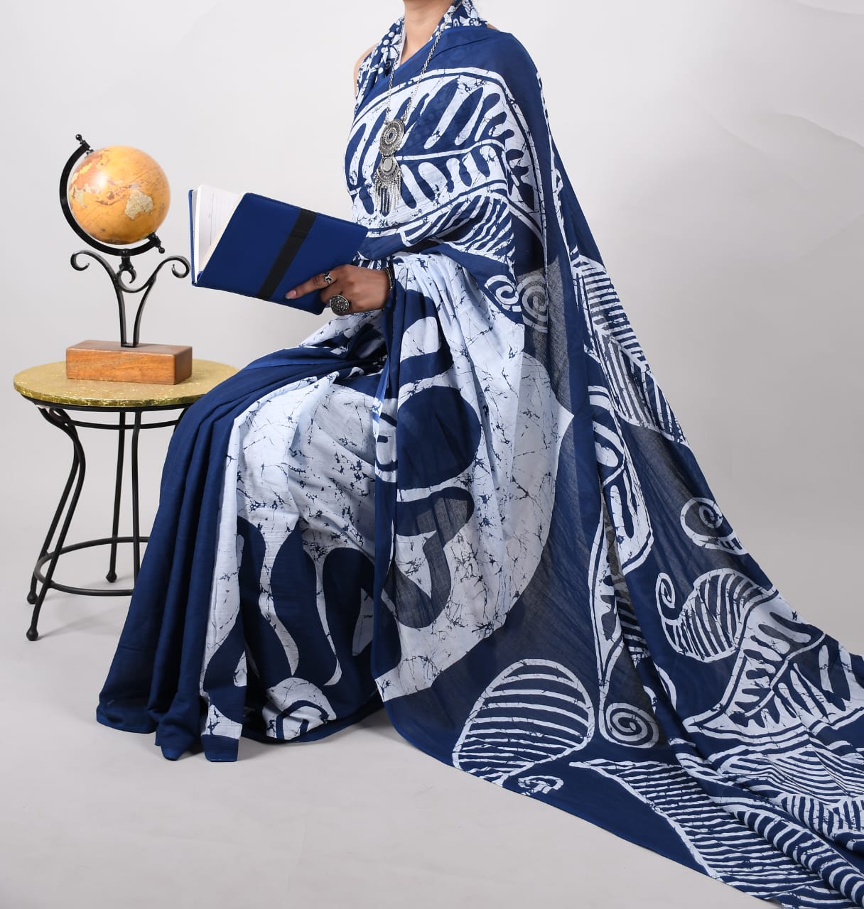 Bagru Natural Hand Block Print Cotton Mulmul Saree With Blouse Style 3