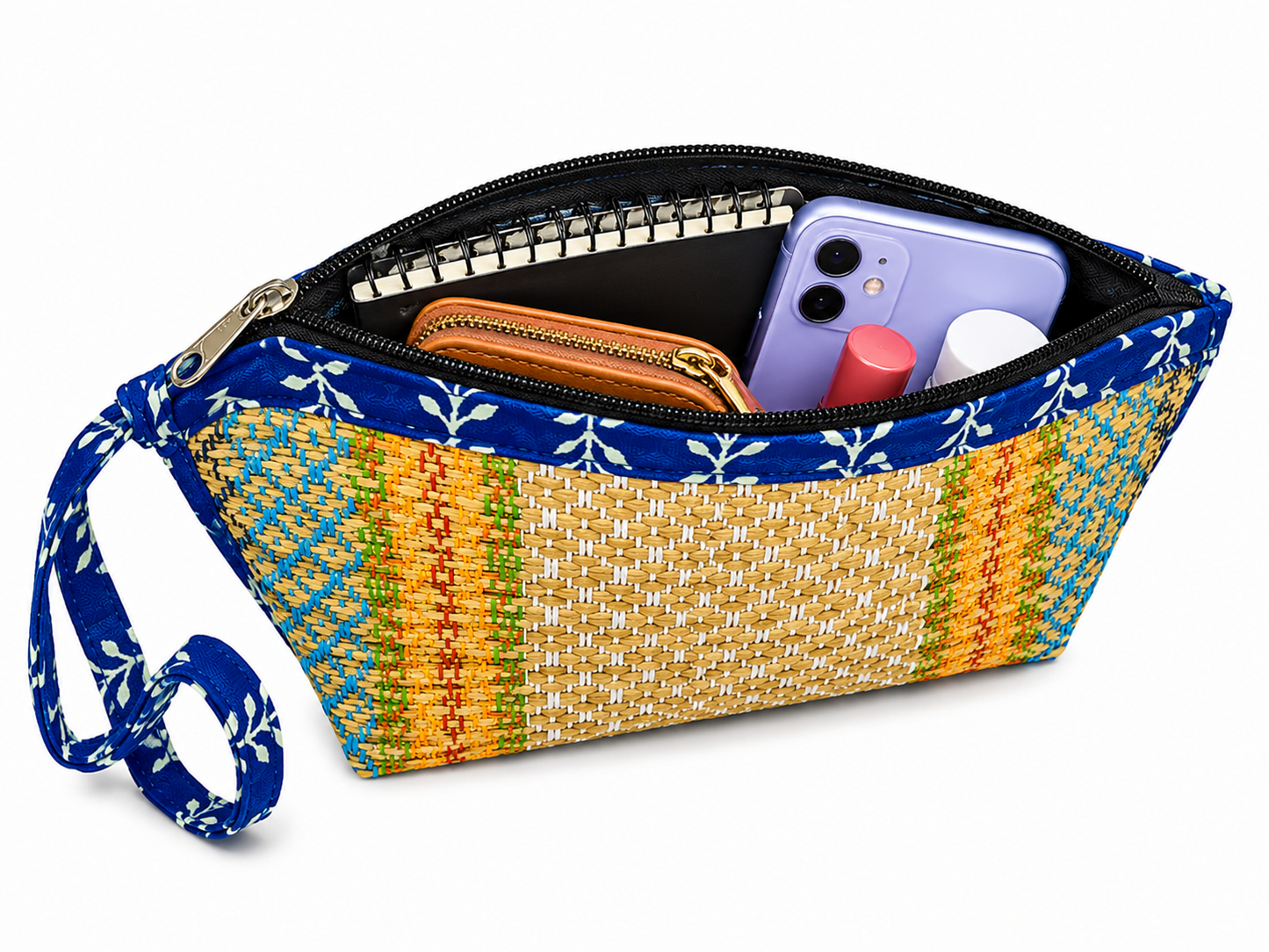 Cosmetic Pouch with Blue Flowers