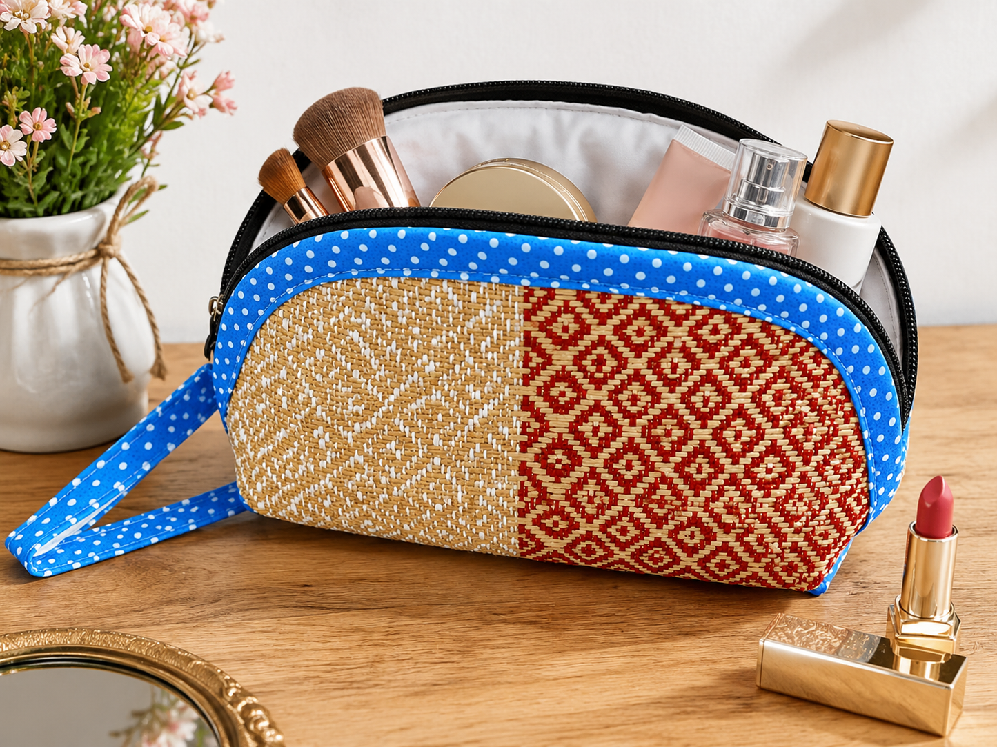Pen And Pencil Pouch Bag - Light Blue Dots