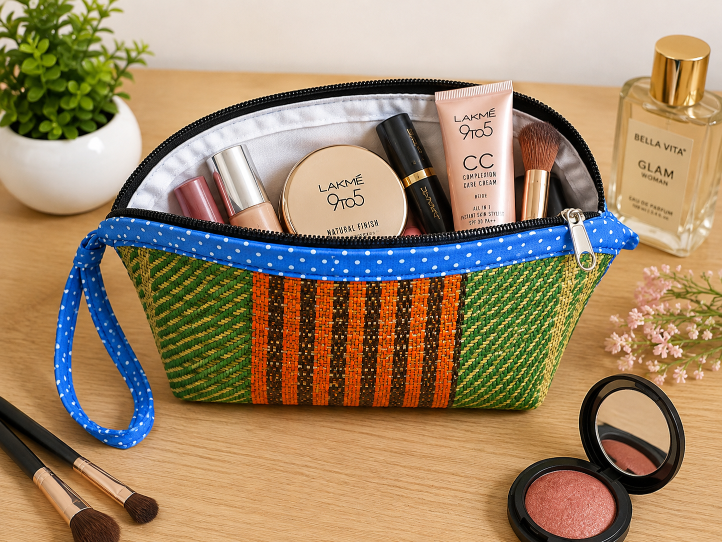 Cosmetic Pouch with Blue Dot