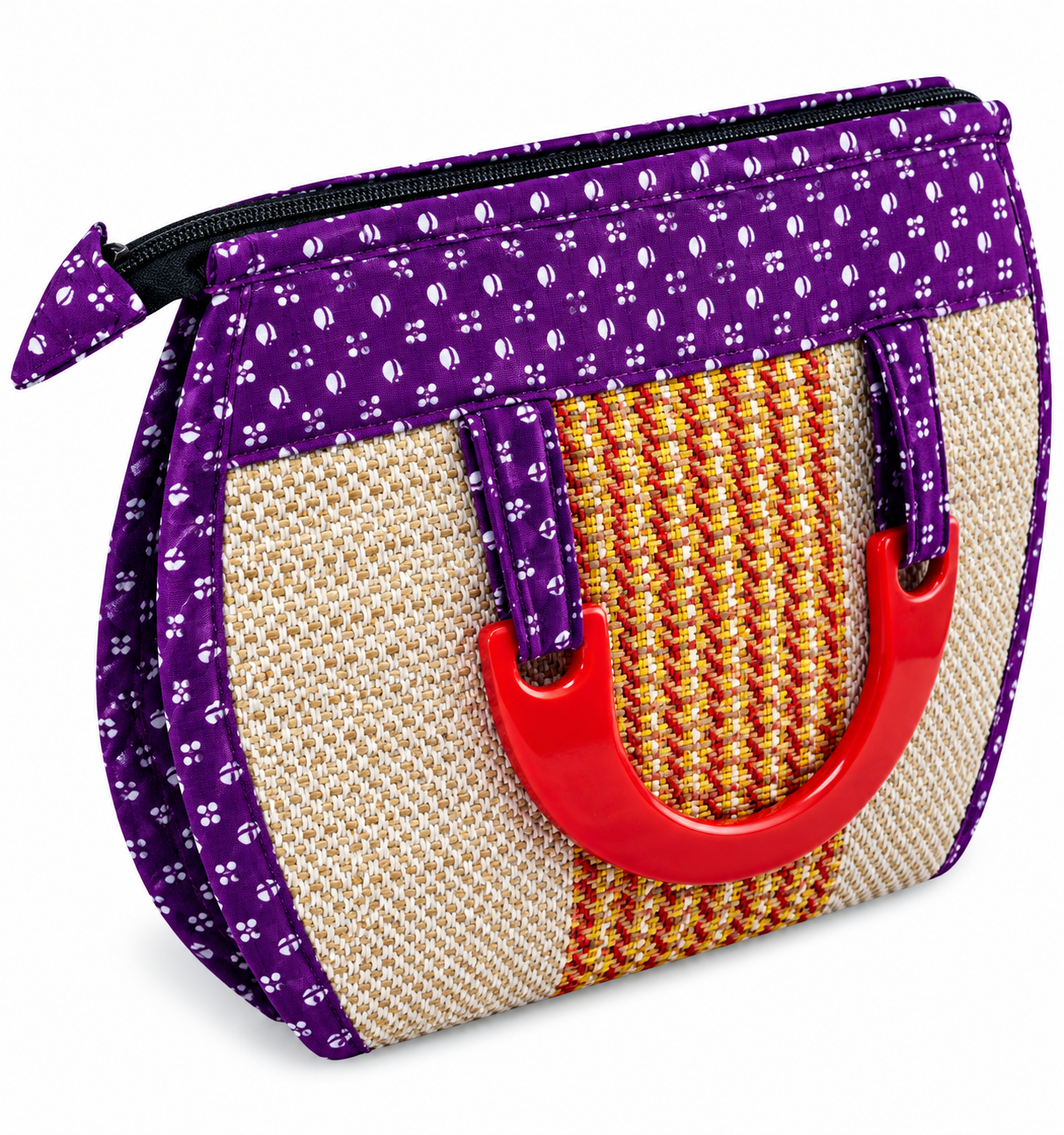 Ladies Hand Bag With Wooden Carrier - Purple