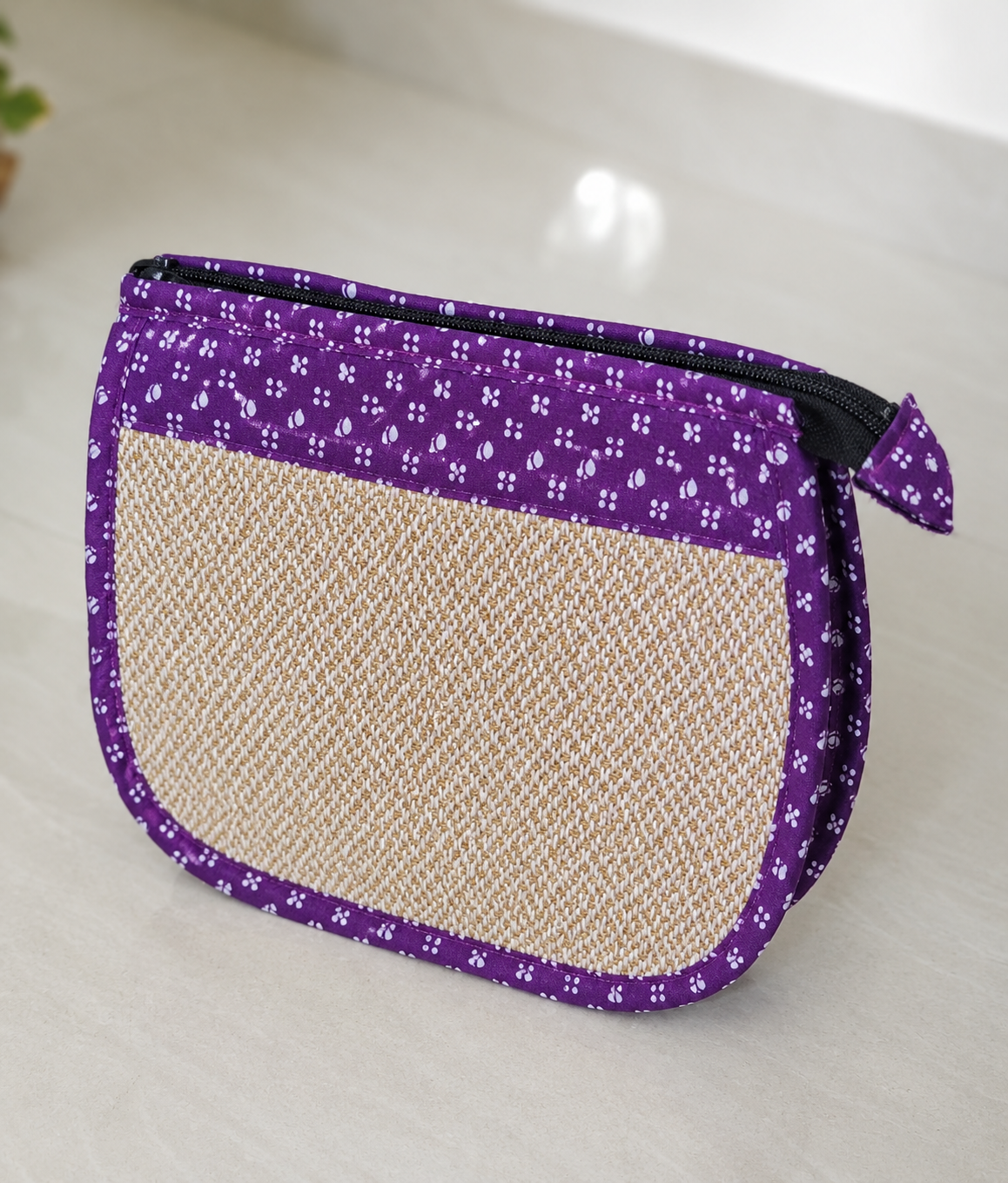 Ladies Hand Bag With Wooden Carrier - Purple
