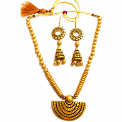 Golden Bankura Panchmura Terracotta Craft Necklace Jewellery Set