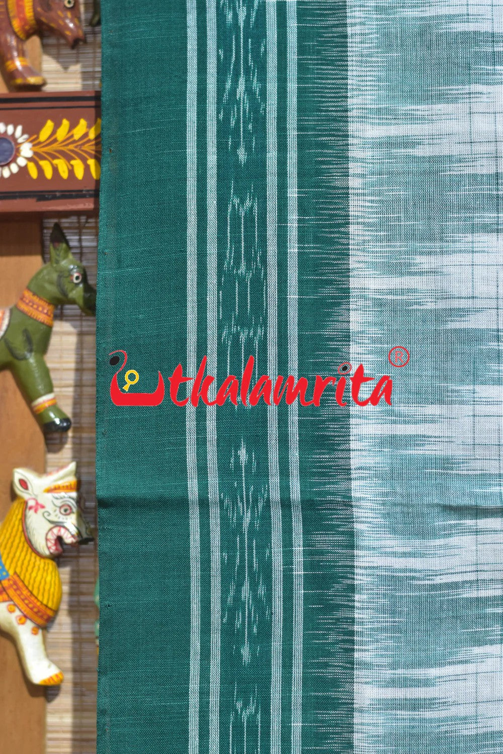 White Green Jharana Cotton Saree